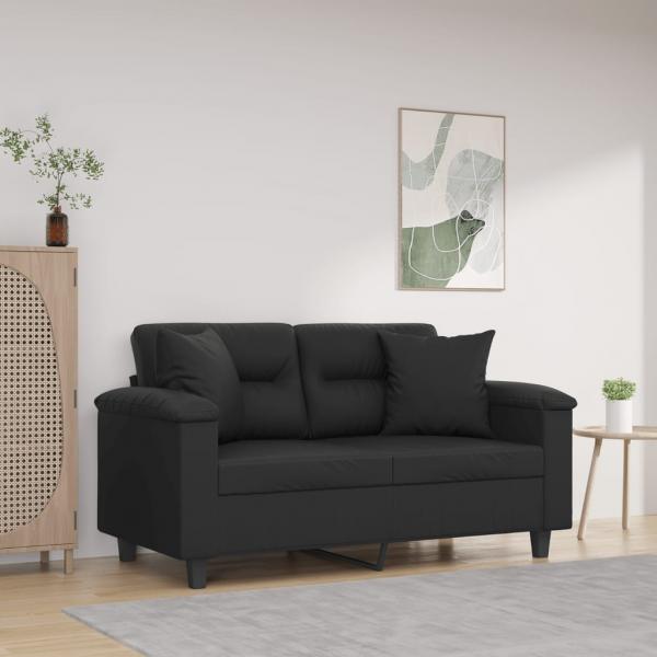 ARDEBO.de - 2-Sitzer-Sofa mit Zierkissen Schwarz 120 cm Kunstleder