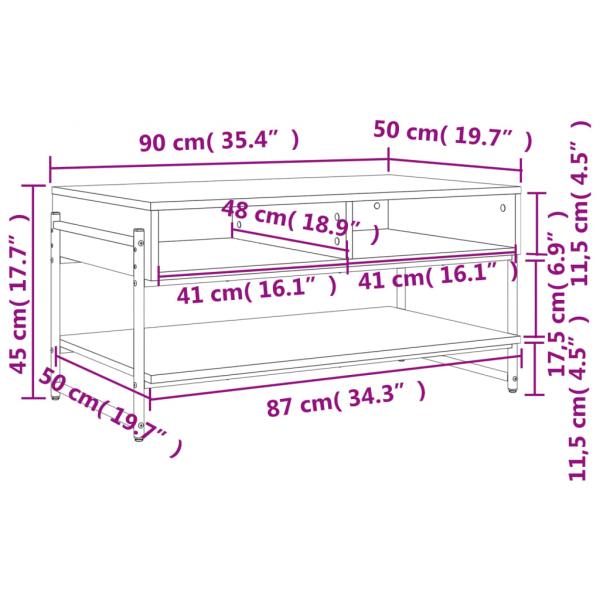 Couchtisch Grau Sonoma 90x50x45 cm Holzwerkstoff