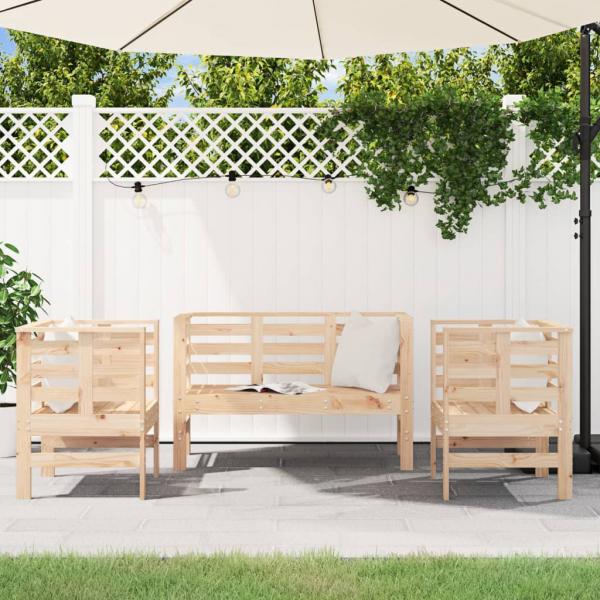 3-tlg. Garten-Lounge-Set Massivholz Kiefer