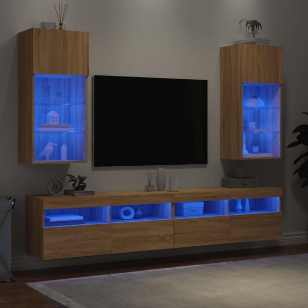 TV-Schränke mit LED-Leuchten 2 Stk. Sonoma-Eiche 40,5x30x90 cm