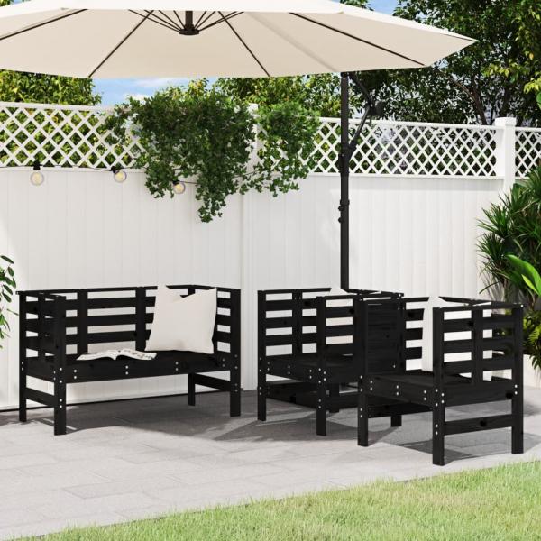 ARDEBO.de - 3-tlg. Garten-Lounge-Set Schwarz Massivholz Kiefer