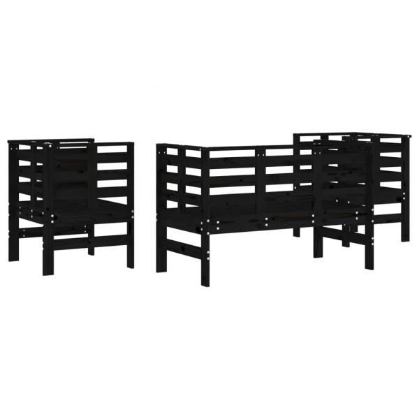 3-tlg. Garten-Lounge-Set Schwarz Massivholz Kiefer