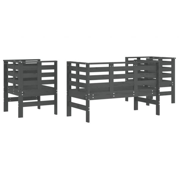 3-tlg. Garten-Lounge-Set Grau Massivholz Kiefer