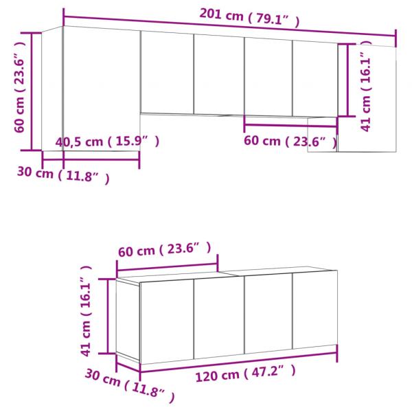 6-tlg. Wohnwand Betongrau Holzwerkstoff