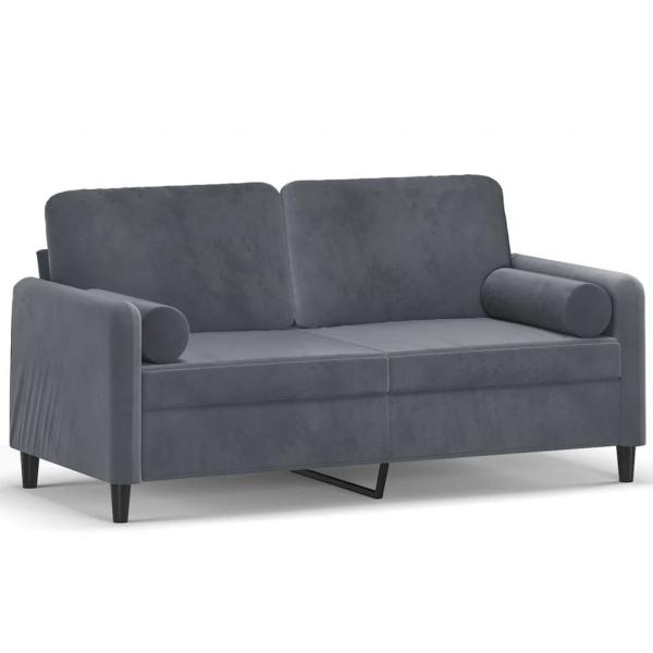 2-Sitzer-Sofa mit Zierkissen Dunkelgrau 140 cm Samt