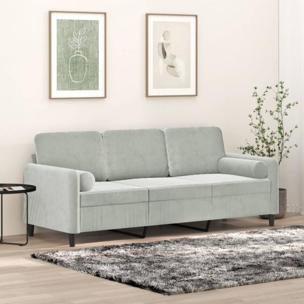 ARDEBO.de - 3-Sitzer-Sofa mit Zierkissen Hellgrau 180 cm Samt