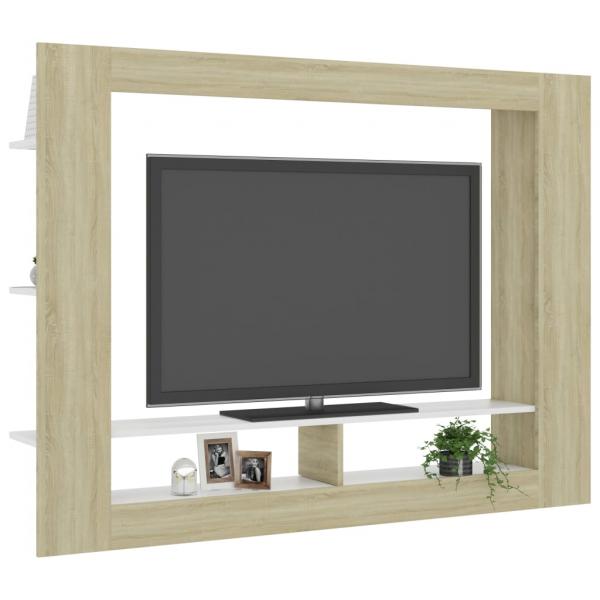 TV-Schrank Weiß und Sonoma-Eiche 152x22x113 cm Holzwerkstoff