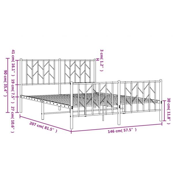 Bettgestell mit Kopf- und Fußteil Metall Schwarz 140x200 cm