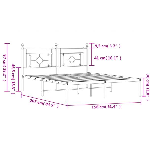 Bettgestell mit Kopfteil Metall Weiß 150x200 cm