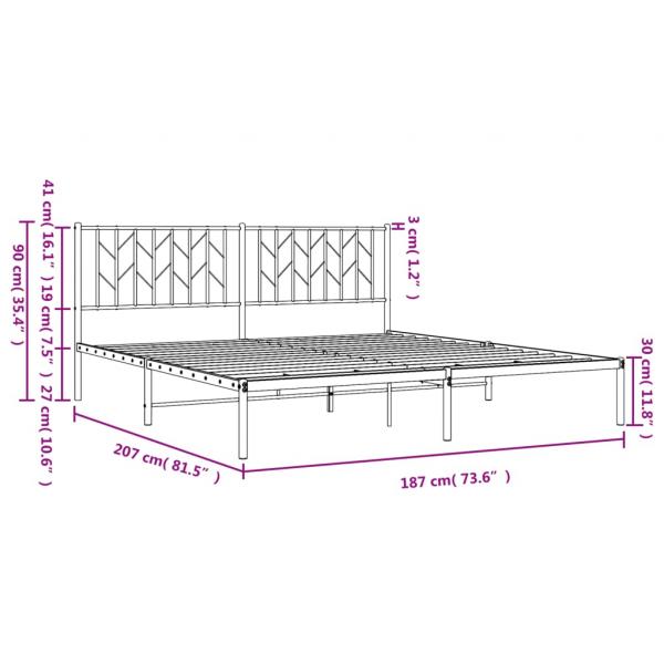 Bettgestell mit Kopfteil Metall Schwarz 180x200 cm