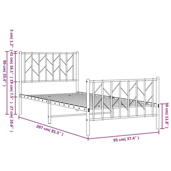 Bettgestell mit Kopf- und Fußteil Metall Weiß 90x200 cm