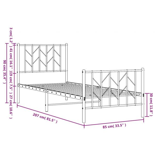 Bettgestell mit Kopf- und Fußteil Metall Schwarz 80x200 cm