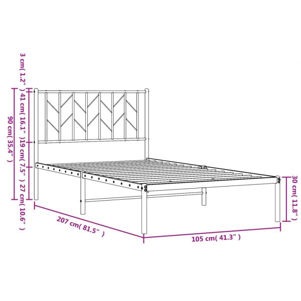 Bettgestell mit Kopfteil Metall Schwarz 100x200 cm