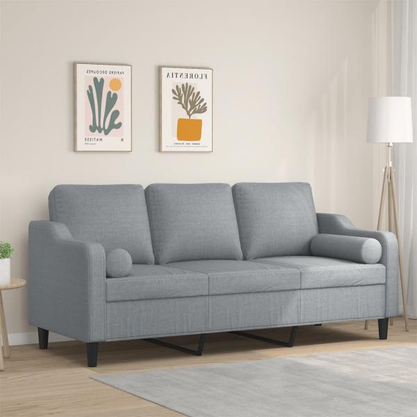 ARDEBO.de - 3-Sitzer-Sofa mit Zierkissen Hellgrau 180 cm Stoff