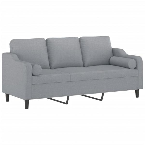 3-Sitzer-Sofa mit Zierkissen Hellgrau 180 cm Stoff