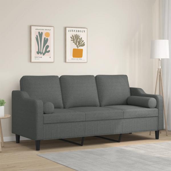 ARDEBO.de - 3-Sitzer-Sofa mit Zierkissen Dunkelgrau 180 cm Stoff