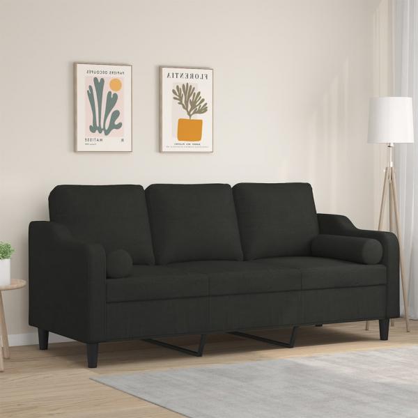 ARDEBO.de - 3-Sitzer-Sofa mit Zierkissen Schwarz 180 cm Stoff