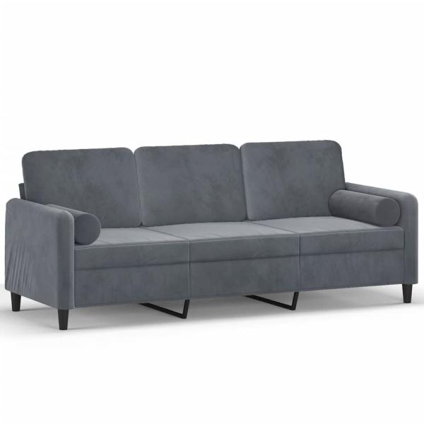 3-Sitzer-Sofa mit Zierkissen Dunkelgrau 180 cm Samt