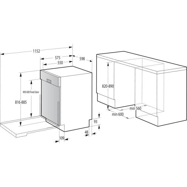 Gorenje GI642E90 Teilintegrierter Geschirrspüler, 60 cm breit, 13 Maßgedecke, TouchControl, 3 in 1 Funktion, ECO Programm, Edelstahl