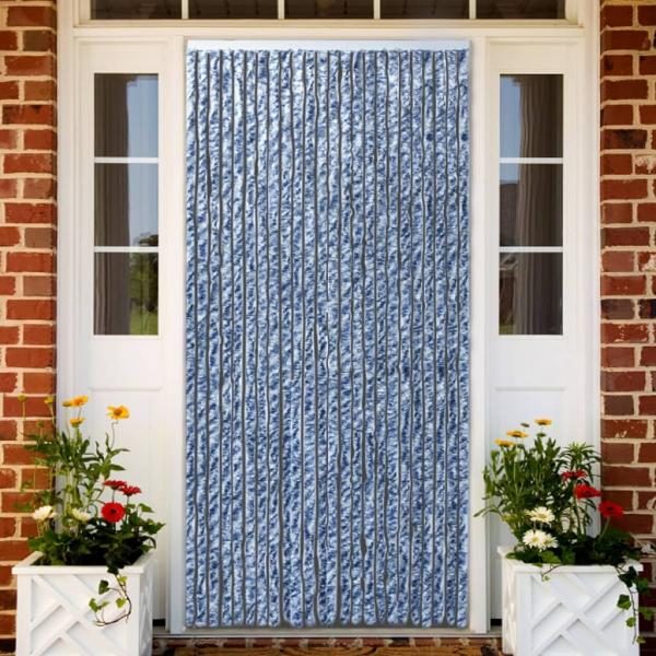 ARDEBO.de - Insektenschutz-Vorhang Blau, Weiß und Silbern 90x220cm Chenille