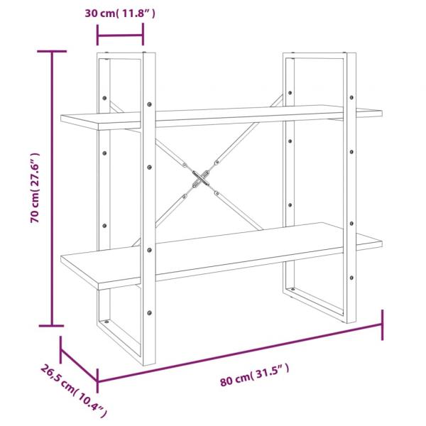 Bücherregal 2 Fächer Grau Sonoma 80x30x70 cm Holzwerkstoff