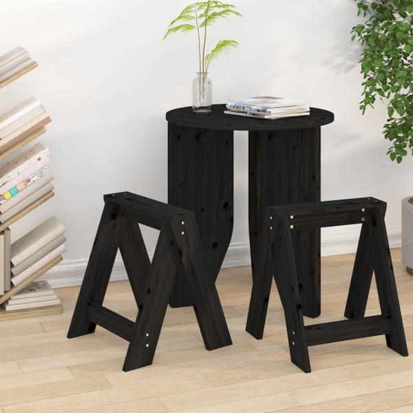 ARDEBO.de - Hocker 2 Stk. Schwarz 40x40x45 cm Massivholz Kiefer