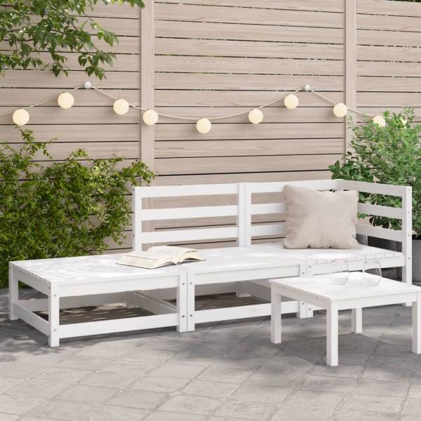 ARDEBO.de - Gartensofa mit Hocker 2-Sitzer Weiß Massivholz Kiefer