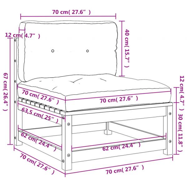 Gartensofas ohne Armlehnen mit Kissen 2 Stk. Weiß Kiefernholz