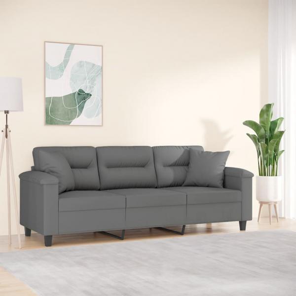 ARDEBO.de - 3-Sitzer-Sofa mit Kissen Dunkelgrau 180 cm Mikrofasergewebe