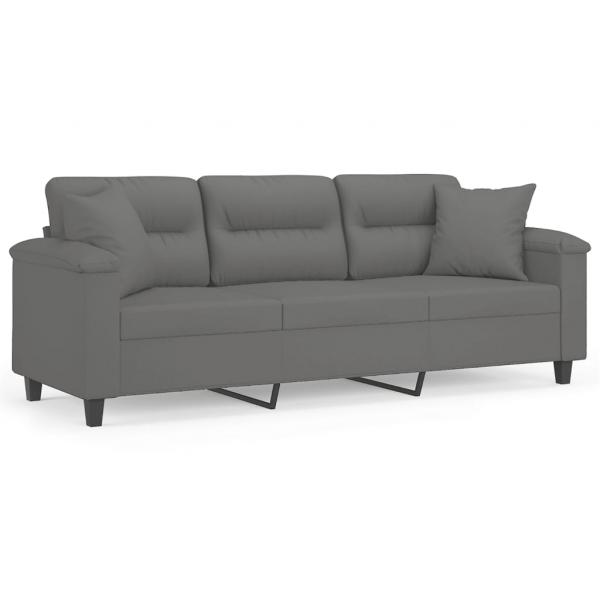 3-Sitzer-Sofa mit Kissen Dunkelgrau 180 cm Mikrofasergewebe