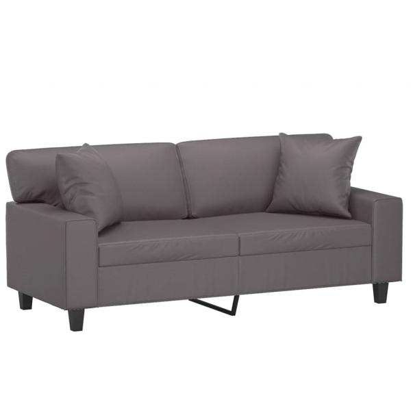 2-Sitzer-Sofa mit Zierkissen Grau 140 cm Kunstleder