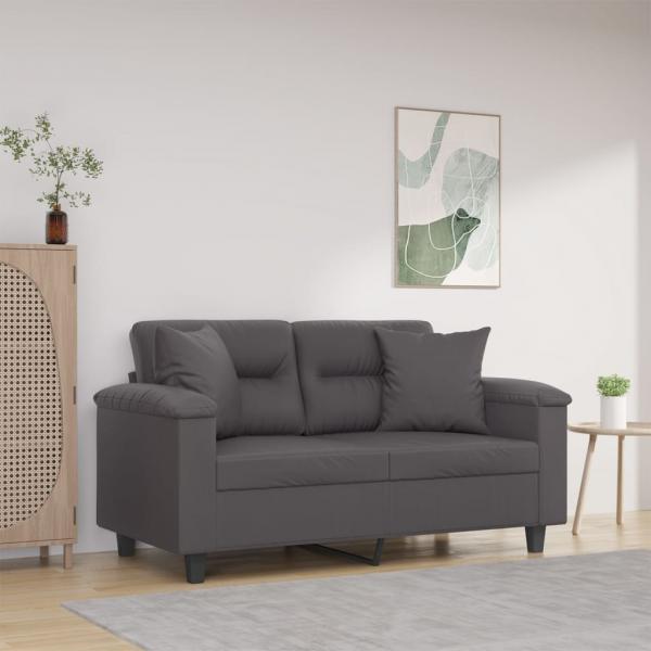 ARDEBO.de - 2-Sitzer-Sofa mit Zierkissen Grau 120 cm Kunstleder