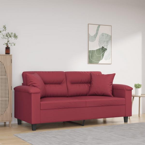 ARDEBO.de - 2-Sitzer-Sofa mit Zierkissen Weinrot 140 cm Kunstleder