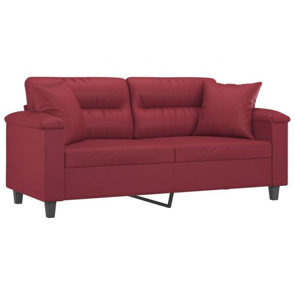 2-Sitzer-Sofa mit Zierkissen Weinrot 140 cm Kunstleder