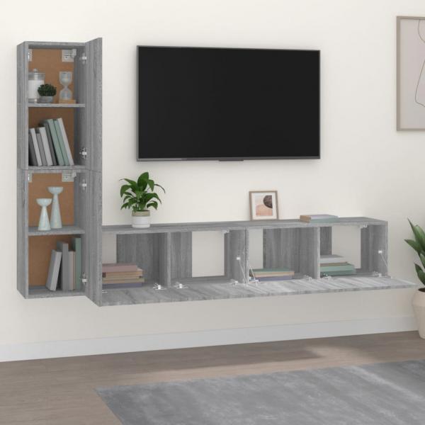 4-tlg. TV-Schrank-Set Grau Sonoma Holzwerkstoff