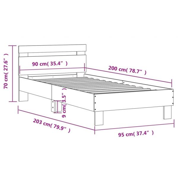 Bettgestell mit Kopfteil Grau Sonoma 90x200 cm Holzwerkstoff