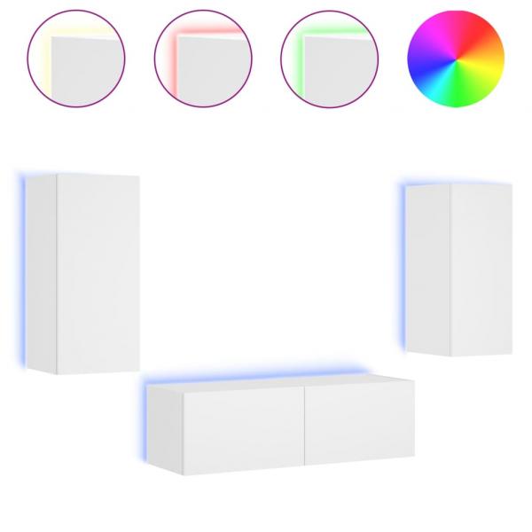 3-tlg. TV-Wohnwand mit LED-Leuchten Weiß