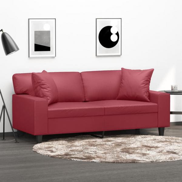 ARDEBO.de - 2-Sitzer-Sofa mit Zierkissen Weinrot 140 cm Kunstleder