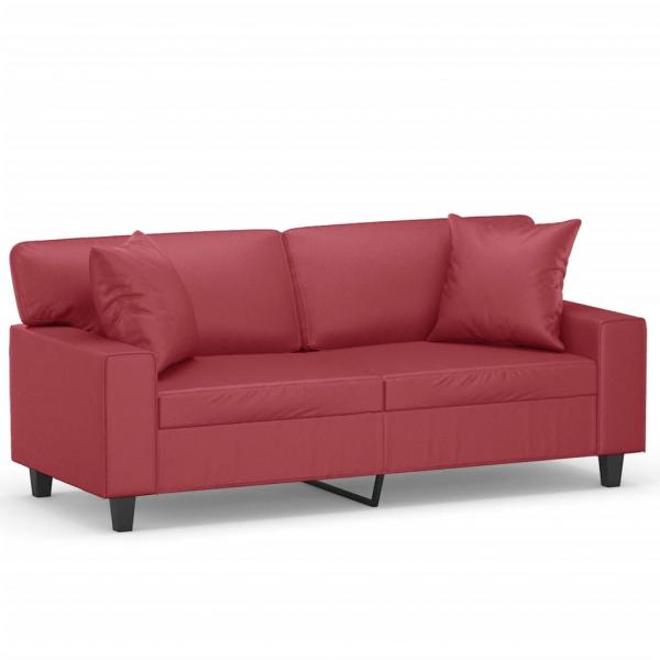 2-Sitzer-Sofa mit Zierkissen Weinrot 140 cm Kunstleder