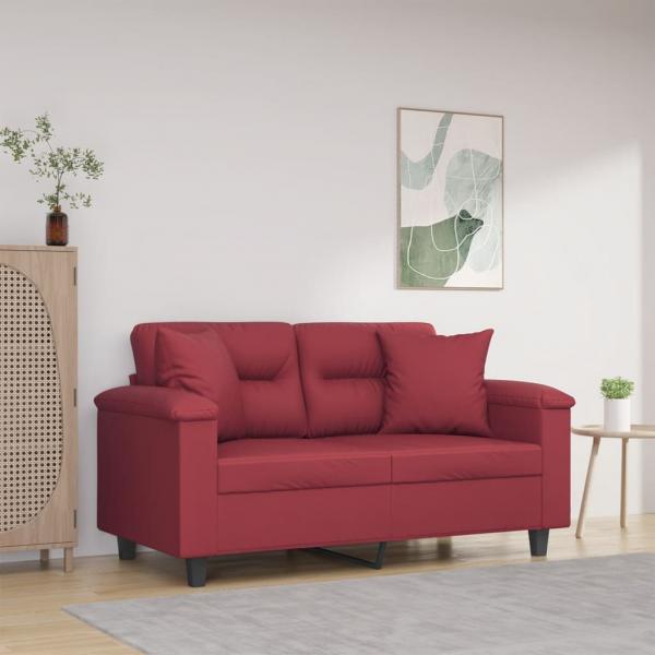 ARDEBO.de - 2-Sitzer-Sofa mit Zierkissen Weinrot 120 cm Kunstleder