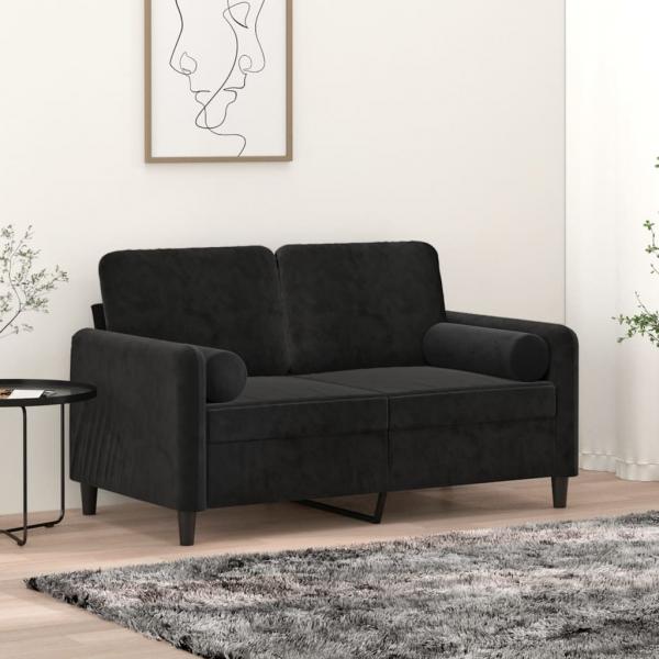 ARDEBO.de - 2-Sitzer-Sofa mit Zierkissen Schwarz 120 cm Samt