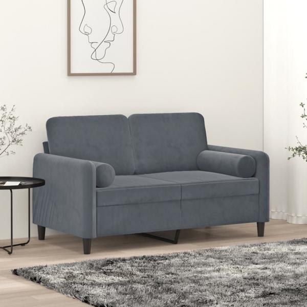 ARDEBO.de - 2-Sitzer-Sofa mit Zierkissen Dunkelgrau 120 cm Samt