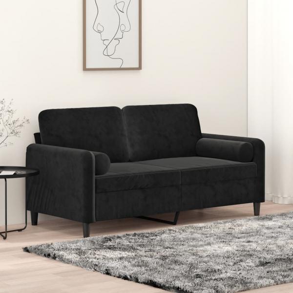 ARDEBO.de - 2-Sitzer-Sofa mit Zierkissen Schwarz 140 cm Samt