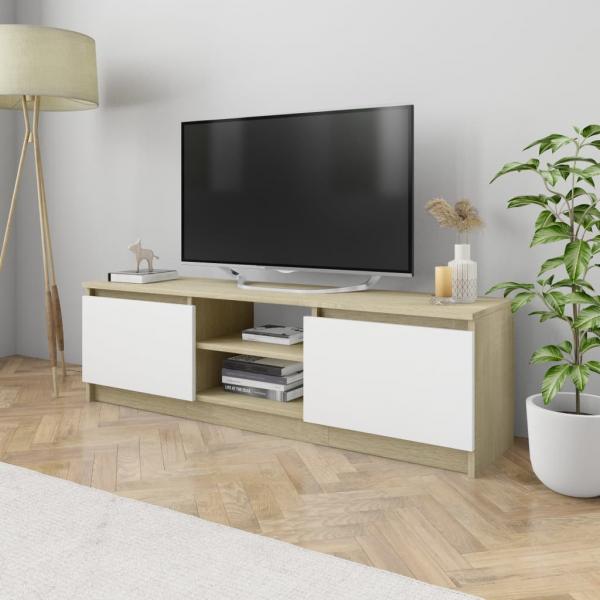 ARDEBO.de - TV-Schrank Weiß und Sonoma-Eiche 120×30×35,5 cm Holzwerkstoff