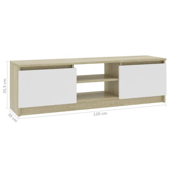 TV-Schrank Weiß und Sonoma-Eiche 120×30×35,5 cm Holzwerkstoff