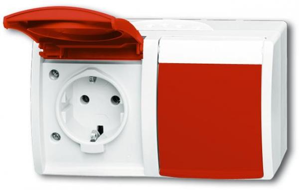 ARDEBO.de Busch-Jaeger 20/2 EW/DVN-54 SCHUKO® Steckdose 2-fach, mit roten Klappdeckeln, alpinweiß, ocean® (IP 44) (2CKA002084A0713)