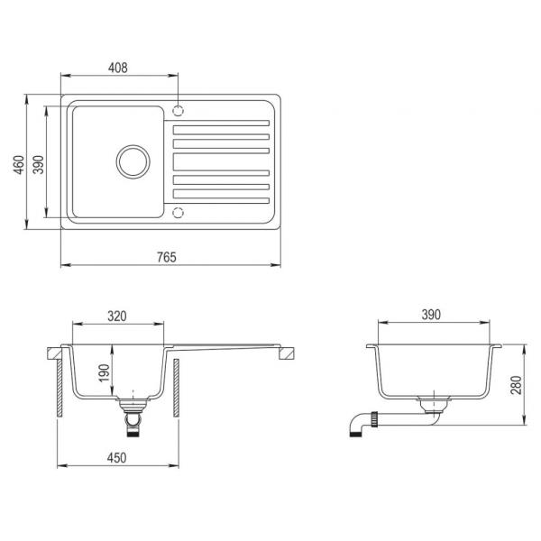 Granitspüle mit Abtropffläche Reversibel Cremeweiß