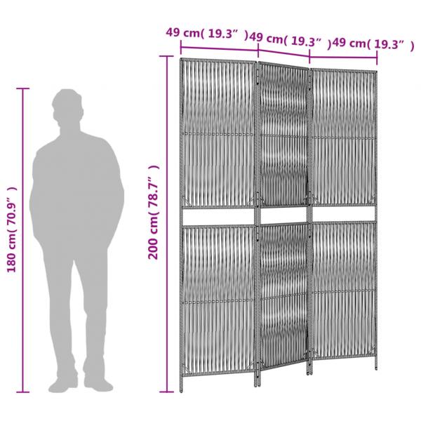 Paravent 3-tlg. Grau Poly Rattan