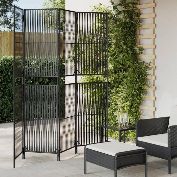 ARDEBO.de - Paravent 4-tlg. Schwarz Poly Rattan