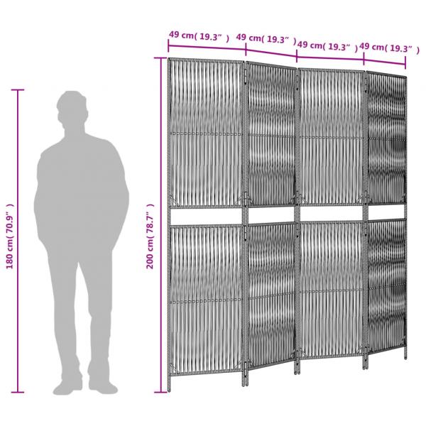 Paravent 4-tlg. Schwarz Poly Rattan